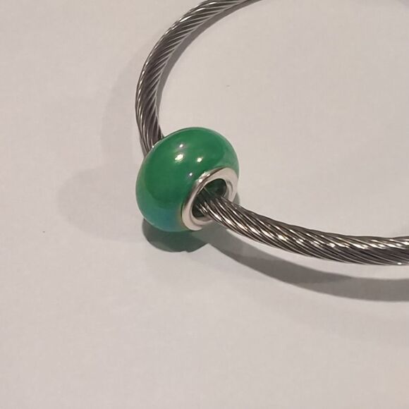 Silver Green Pearlesque Charm for Pandora Style Bracelet - Picture 3 of 4